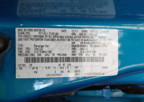 2012 Ford Focus Sel z USA, uszkodzony, nr VIN 1FAHP3M2XCL321922